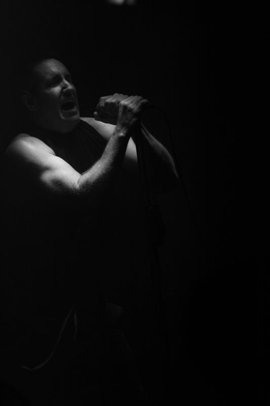Nine Inch Nails — Mountain Oasis Electronic Music Summit, Asheville, North Carolina (2013). Black and white photograph by Jeff Pearson.
